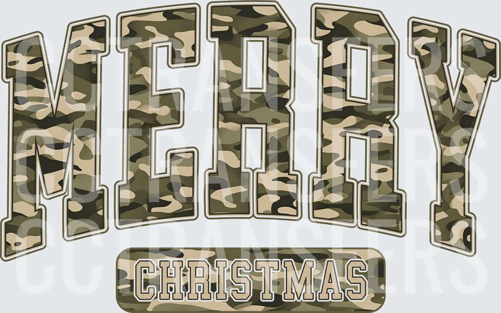 Merry Christmas Camo Collegiate Arch Lettering (DTF)