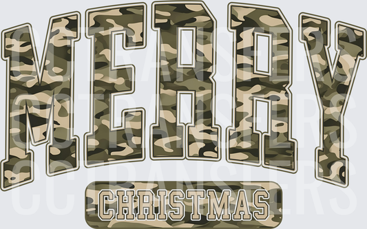 Merry Christmas Camo Collegiate Arch Lettering (DTF)