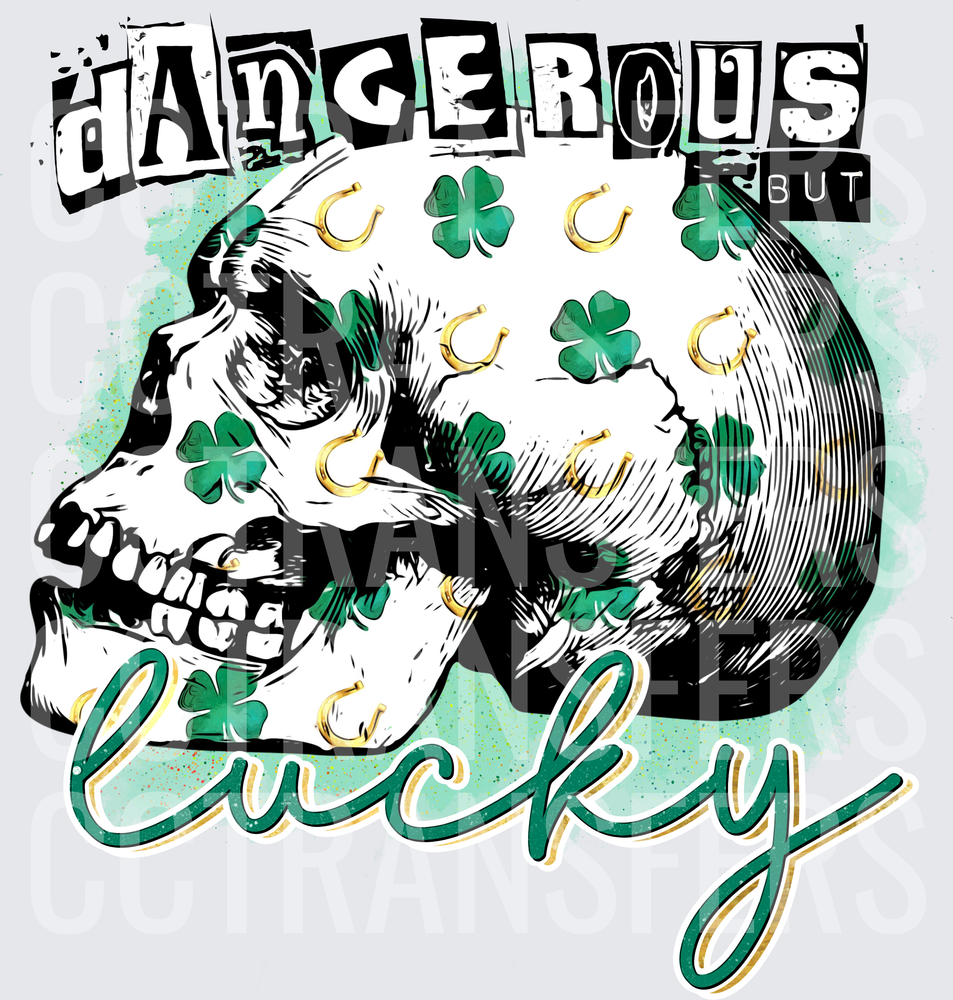 Dangerous But Lucky Skull Shamrock St. Patrick's Day (DTF)