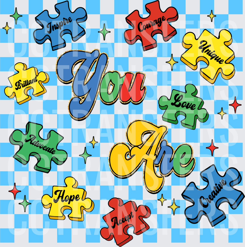 You Are Colorful Autism Awareness Puzzle Pieces (DTF)