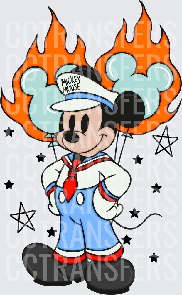 Sailor Mouse Balloons Flames Stars Design (DTF)