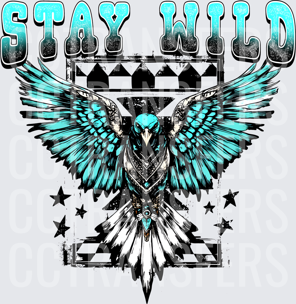 Stay Wild Turquoise Eagle Wings Stars Checkered (DTF)
