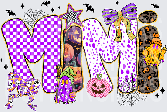 Halloween MIMI Patchwork Leopard Checker Bow Pumpkin (DTF)