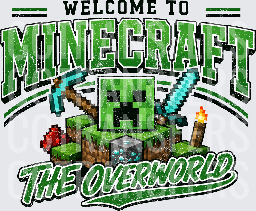 Welcome To The Overworld Green Block Character Gaming (DTF)