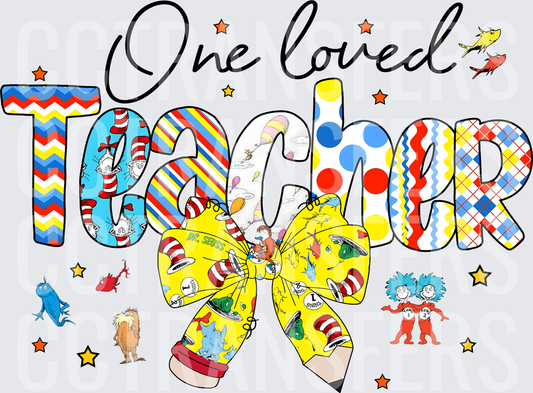 One Loved Teacher Colorful Storybook Characters Bow (DTF)