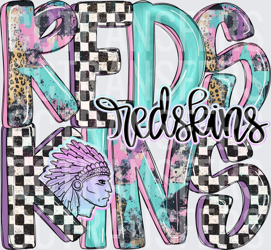 Redskins Stacked Letters Checkered Leopard Native Chief (DTF)