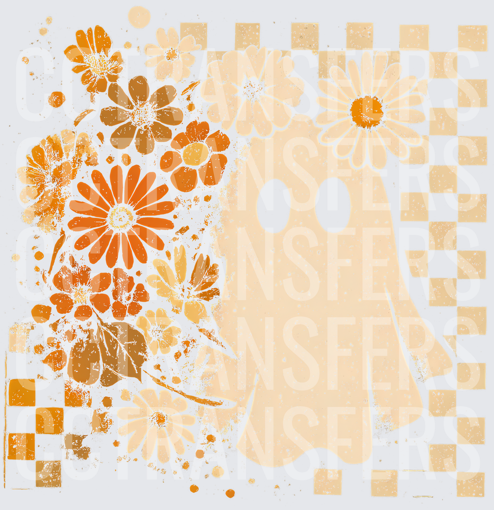 Retro Floral Ghost Daisy Crown Checker Halloween (DTF)