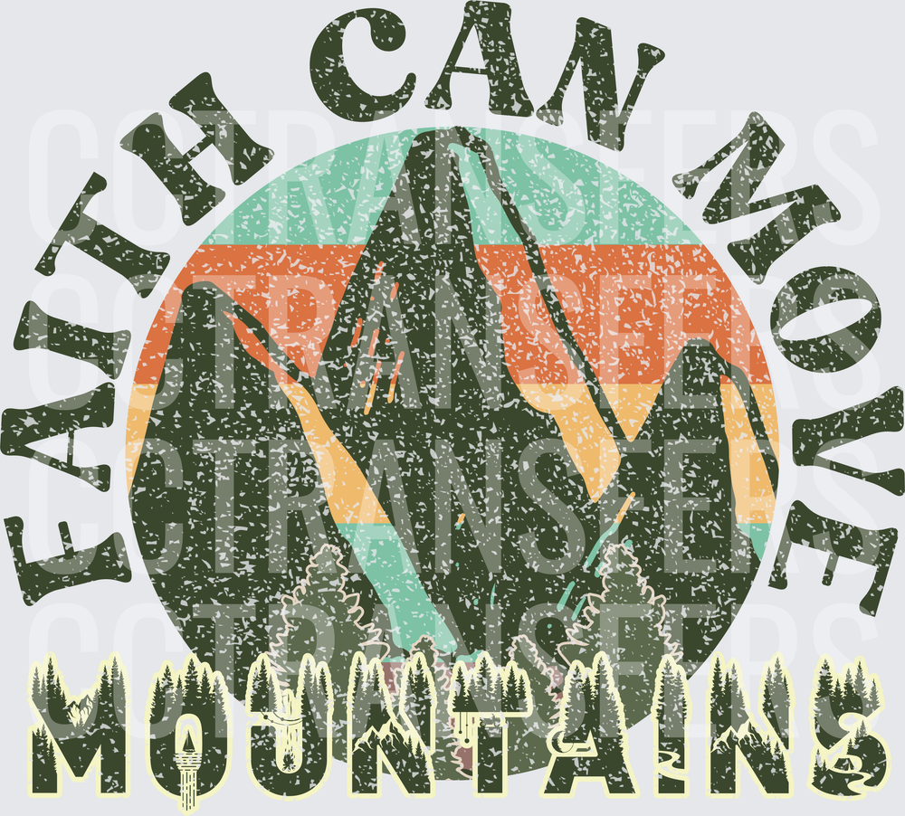Faith Can Move Mountains Retro Sunset Circle (DTF)