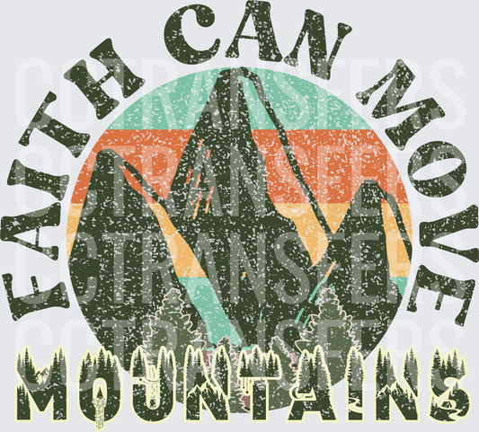 Faith Can Move Mountains Retro Sunset Circle (DTF)