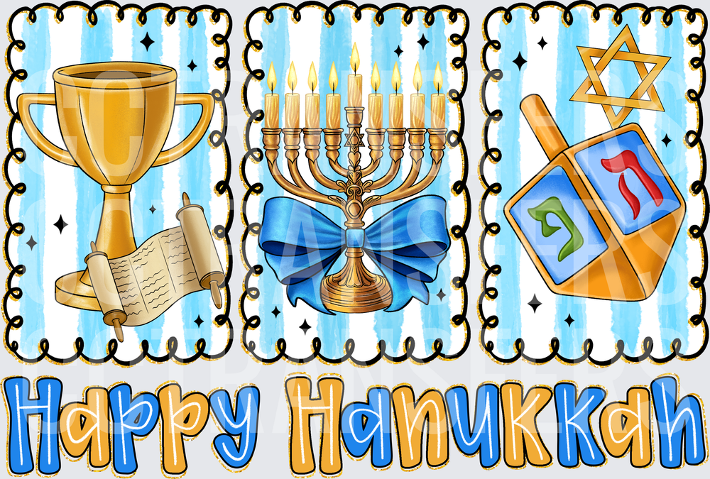 Happy Hanukkah Menorah Dreidel Torah Kiddush Cup (DTF)