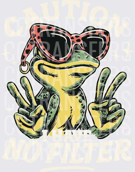 Caution I Have No Filter Cool Frog Peace Sign (DTF)