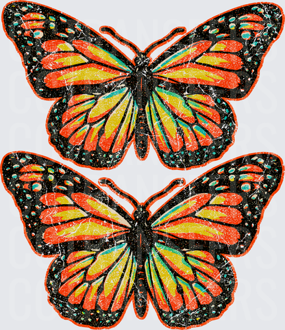 Distressed Monarch Butterfly Duo Orange Black Teal (DTF)