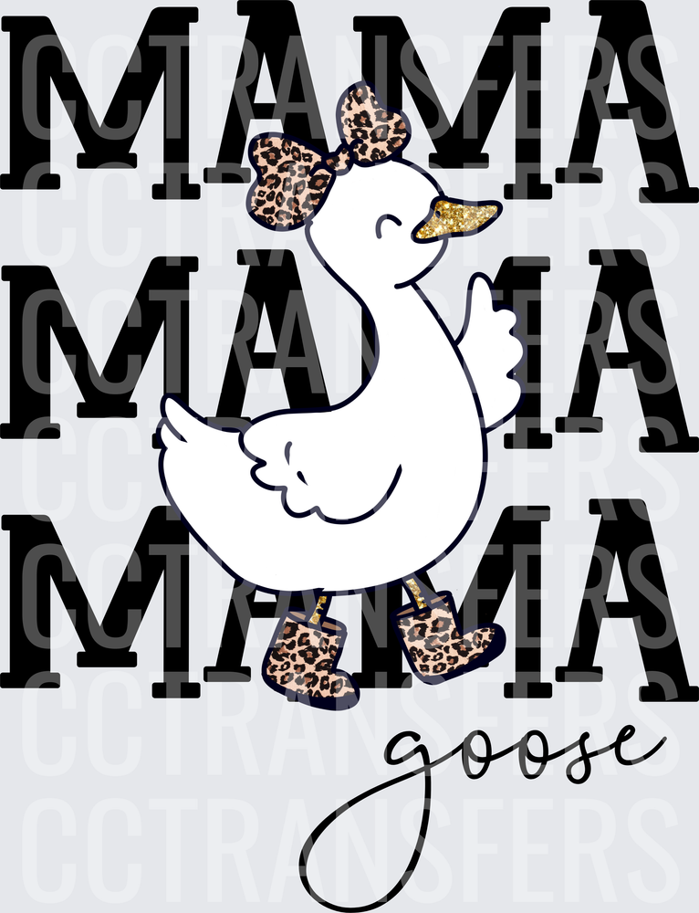 Mama Goose Duck Leopard Bow Boots Stacked Text (DTF)