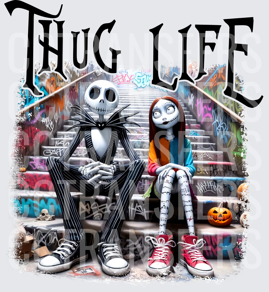 Thug Life Skeleton Couple on Graffiti Steps (DTF)