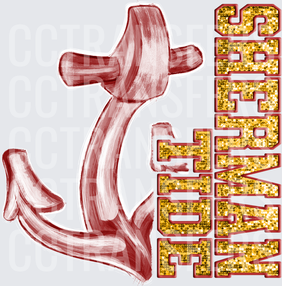 Sherman Tide Glitter Gold Anchor Crimson School Spirit DTF