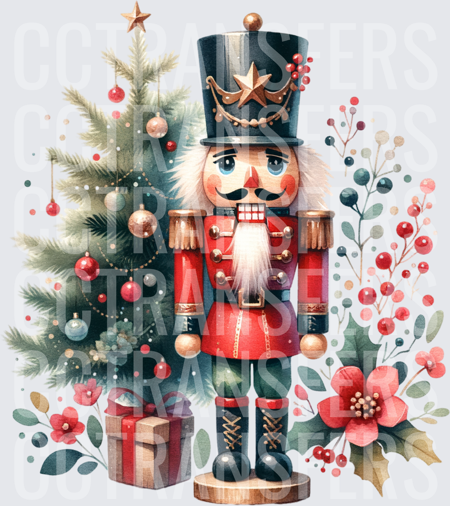 Watercolor Toy Soldier Christmas Tree Berries Floral (DTF)