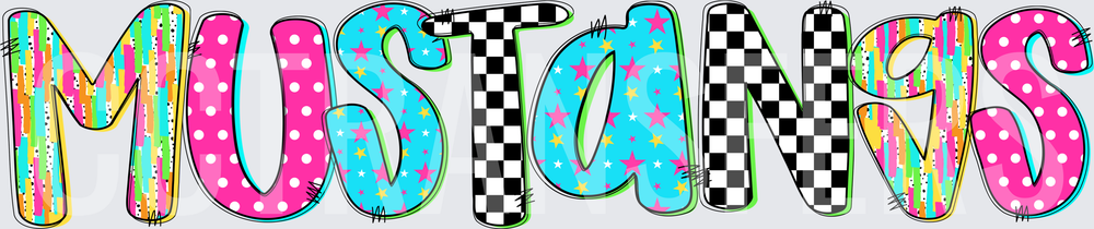 Mustangs Bold Funky Mixed Pattern Letters (DTF)