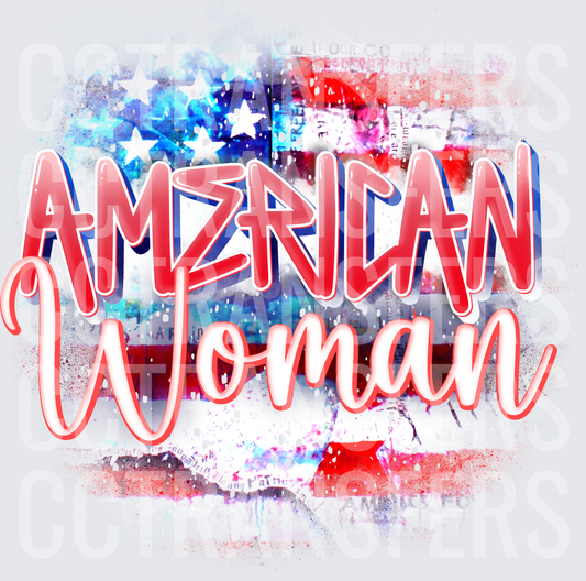 American Woman Patriotic Flag Watercolor Splash (DTF)