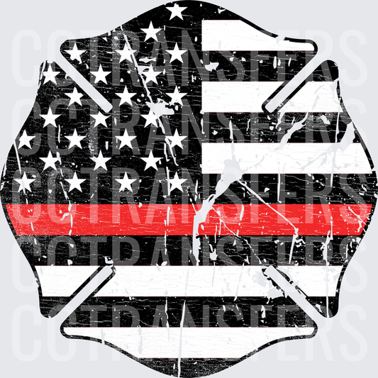 Thin Red Line Firefighter Maltese Cross Distressed Flag (DTF)