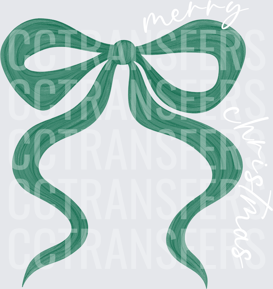 Teal Green Ribbon Bow with Long Flowing Tails (DTF)