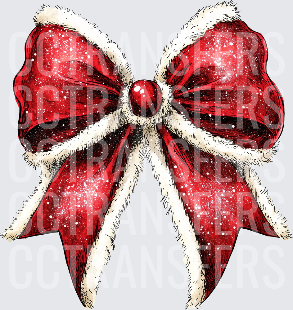 Red Velvet Christmas Bow with White Fur Trim (DTF)