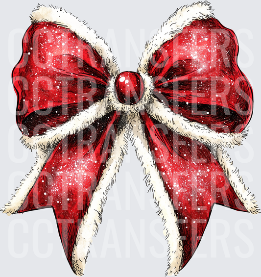 Red Velvet Christmas Bow with White Fur Trim (DTF)
