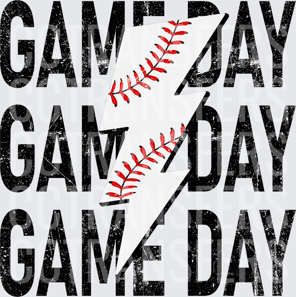 Game Day Baseball Lightning Bolt Grunge Repeat (DTF)