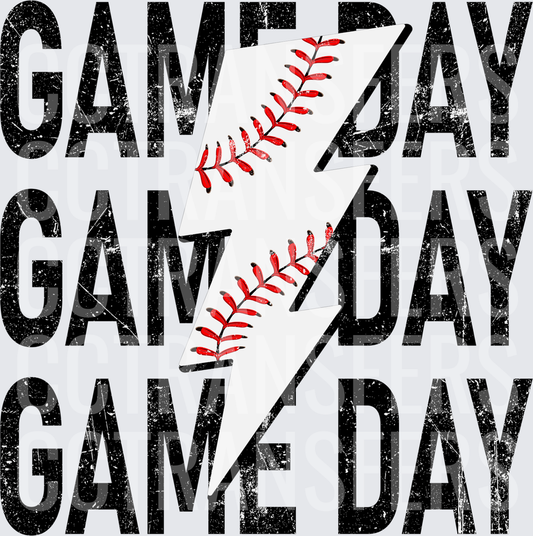 Game Day Baseball Lightning Bolt Grunge Repeat (DTF)