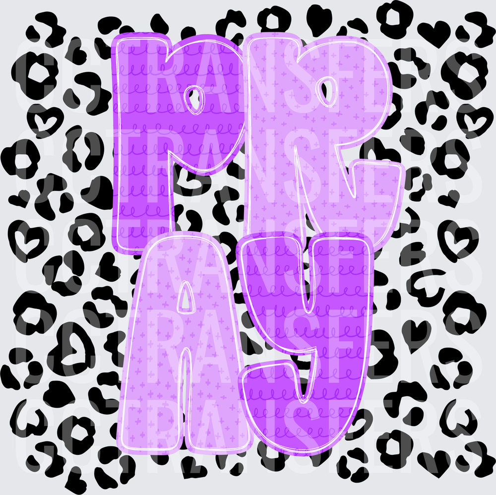 Purple PRAY Bold Letters Leopard Print Background (DTF)