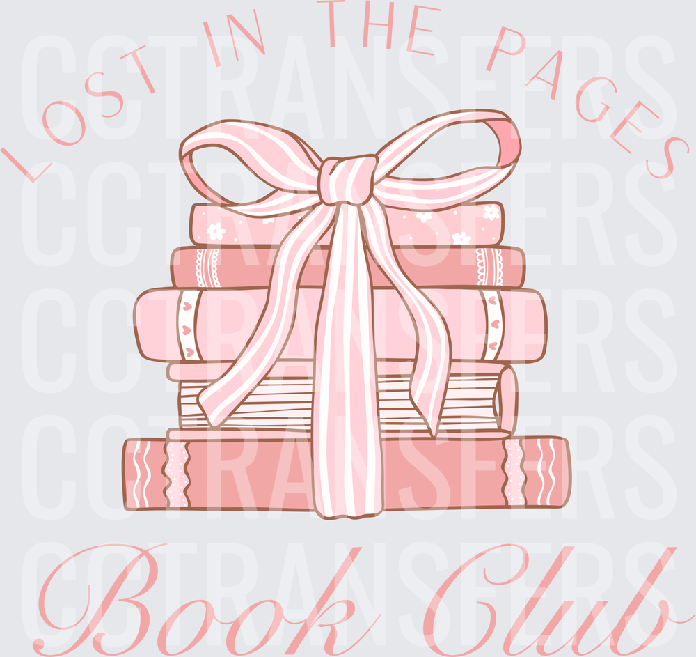 Lost In The Pages Book Club Stacked Books With Bow (DTF)