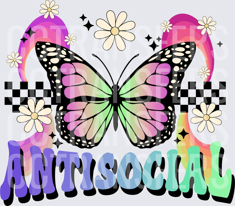 Antisocial Retro Butterfly Daisy Rainbow (DTF)