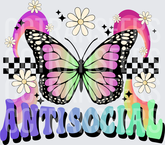Antisocial Retro Butterfly Daisy Rainbow (DTF)