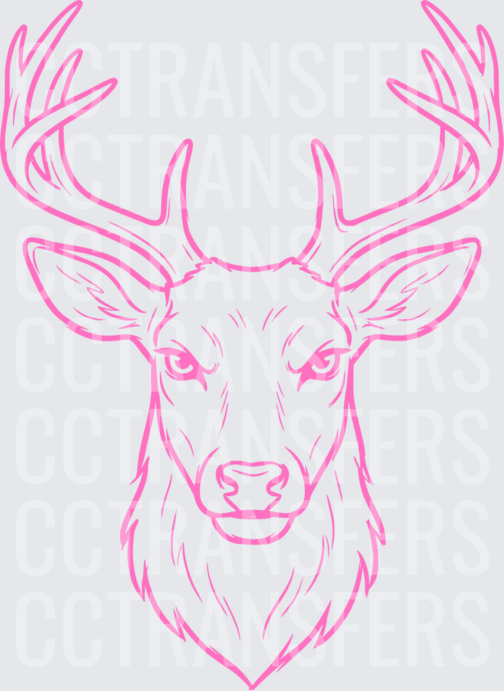 Pink Buck Deer Head With Antlers Line Art (DTF)