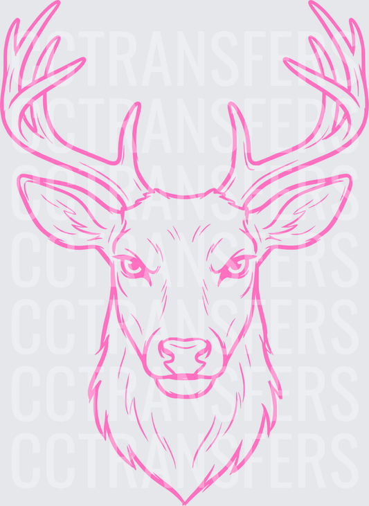 Pink Buck Deer Head With Antlers Line Art (DTF)