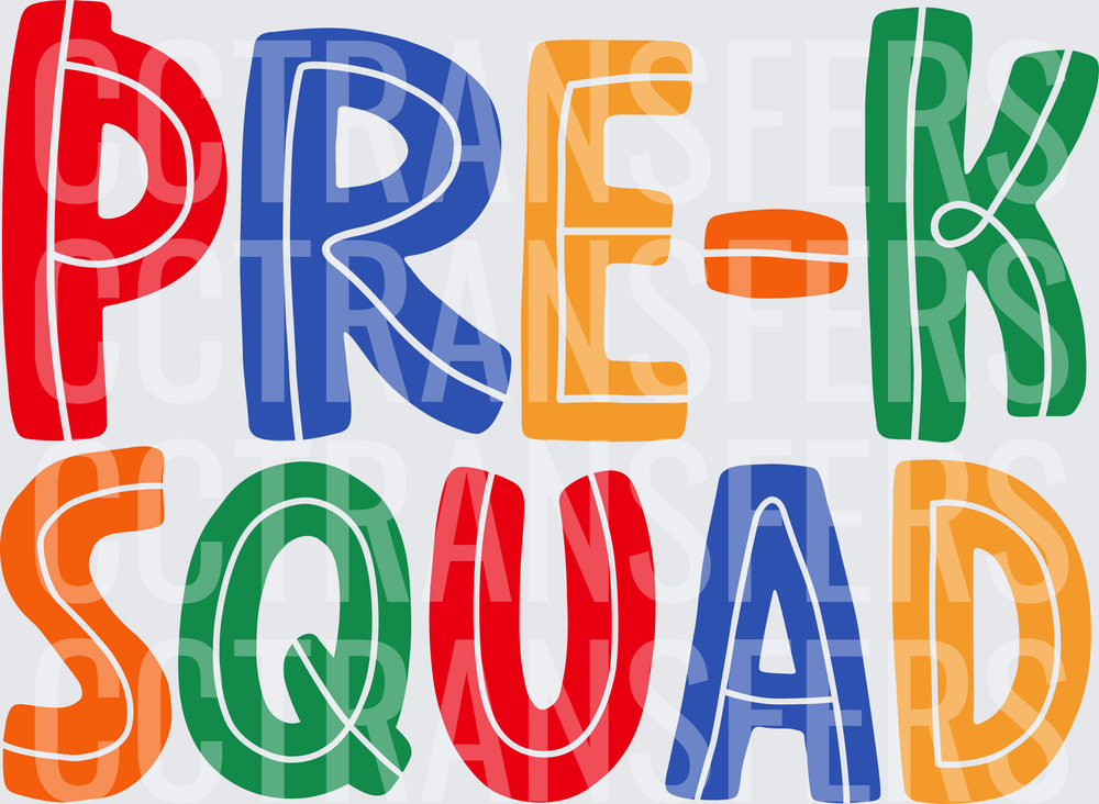 Pre-K Squad Colorful Bold Playful Letter Block Text (DTF)