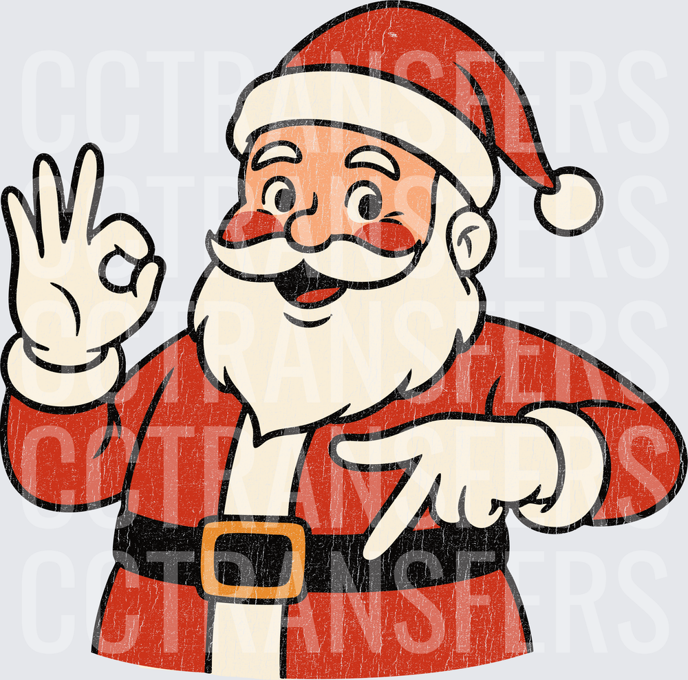 Retro Santa OK Hand Gesture Pointing Christmas (DTF)