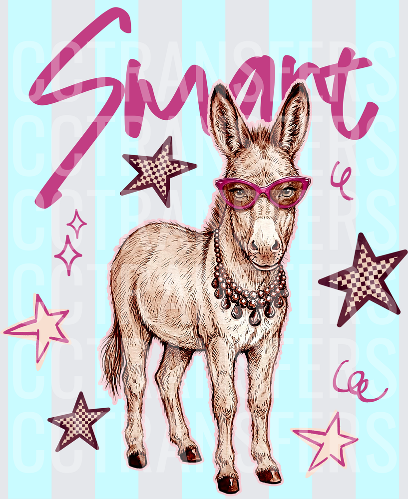 Smart Sassy Donkey with Pink Glasses & Pearl Necklace (DTF)