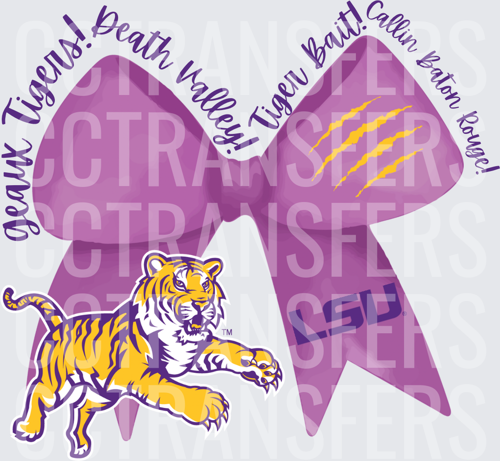 Purple Cheer Bow Tiger Claw Marks Geaux Death Valley (DTF)