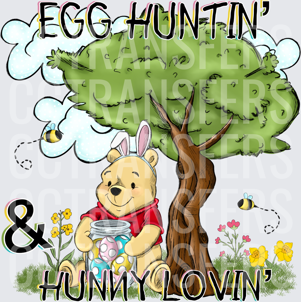 Egg Huntin' & Hunny Lovin' Easter Bear with Bunny Ears (DTF)