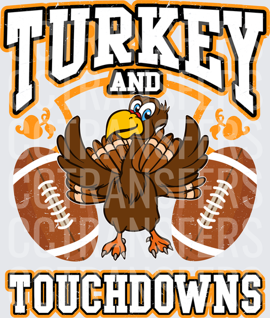 Turkey and Touchdowns Cartoon Bird Football Design (DTF)
