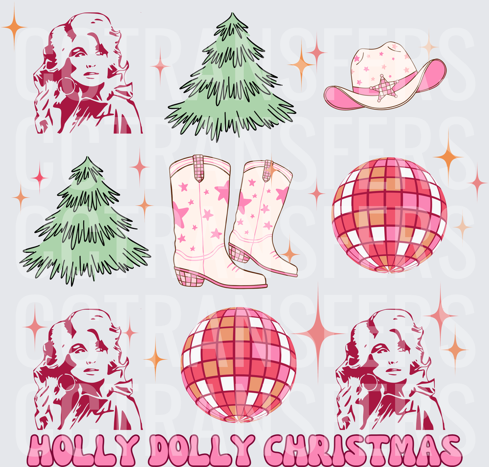 Holly Dolly Christmas Country Western Holiday Collage (DTF)