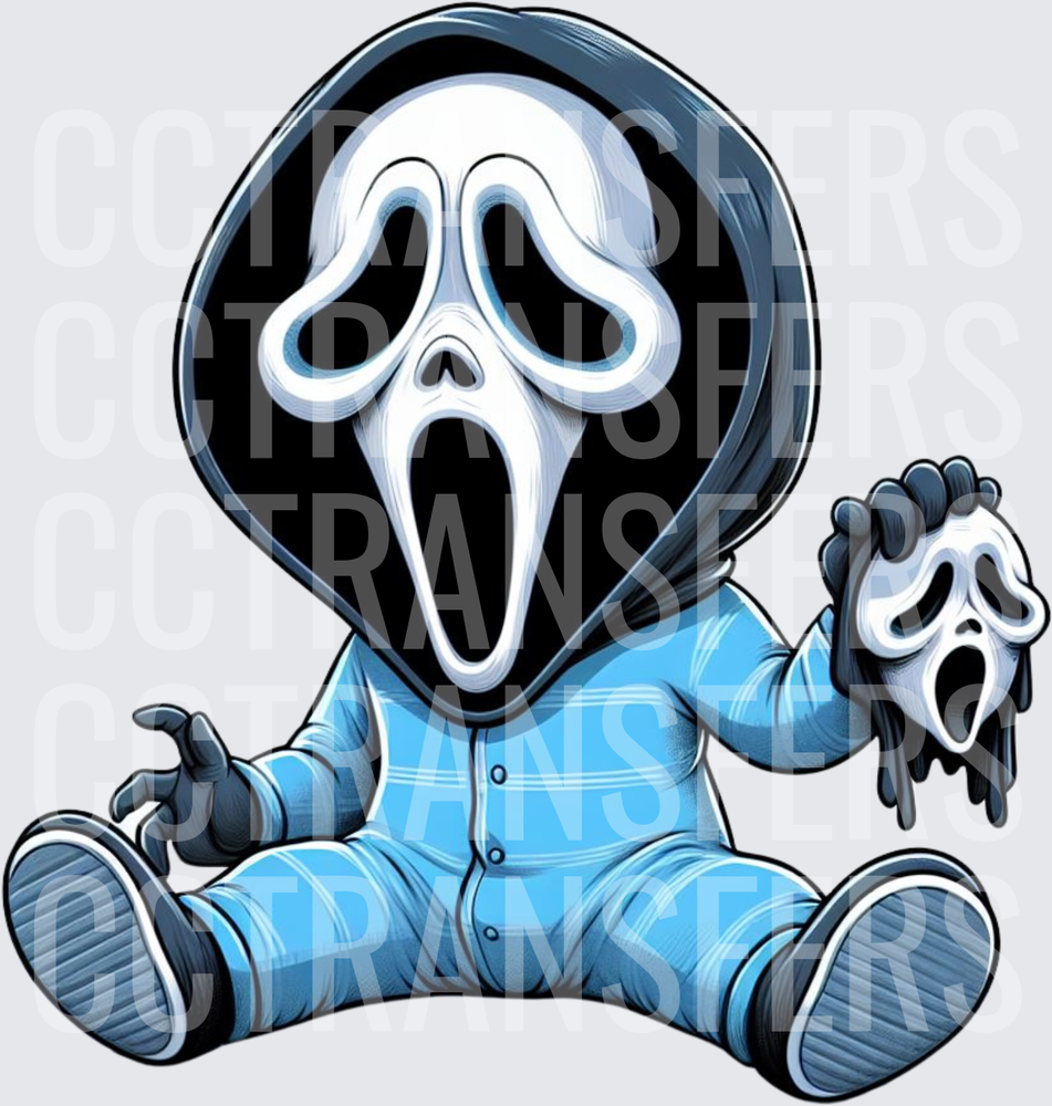 Baby Horror Mask Figure in Blue Onesie Holding Mini Mask (DTF)