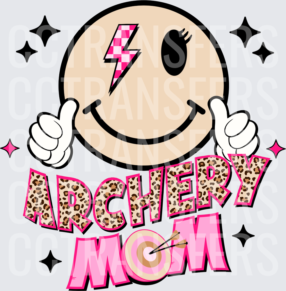 Archery Mom Smiley Face Double Thumbs Up Leopard Print (DTF)