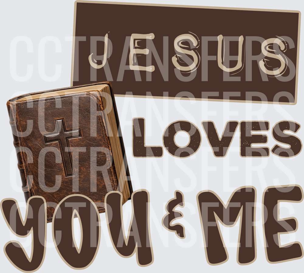 Jesus Loves You & Me Leather Bible Cross Design (DTF)