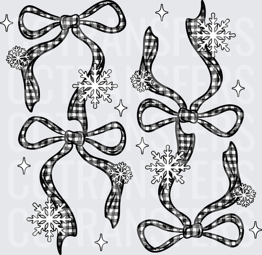 Black White Buffalo Plaid Bows Snowflakes Winter Sparkle (DTF)