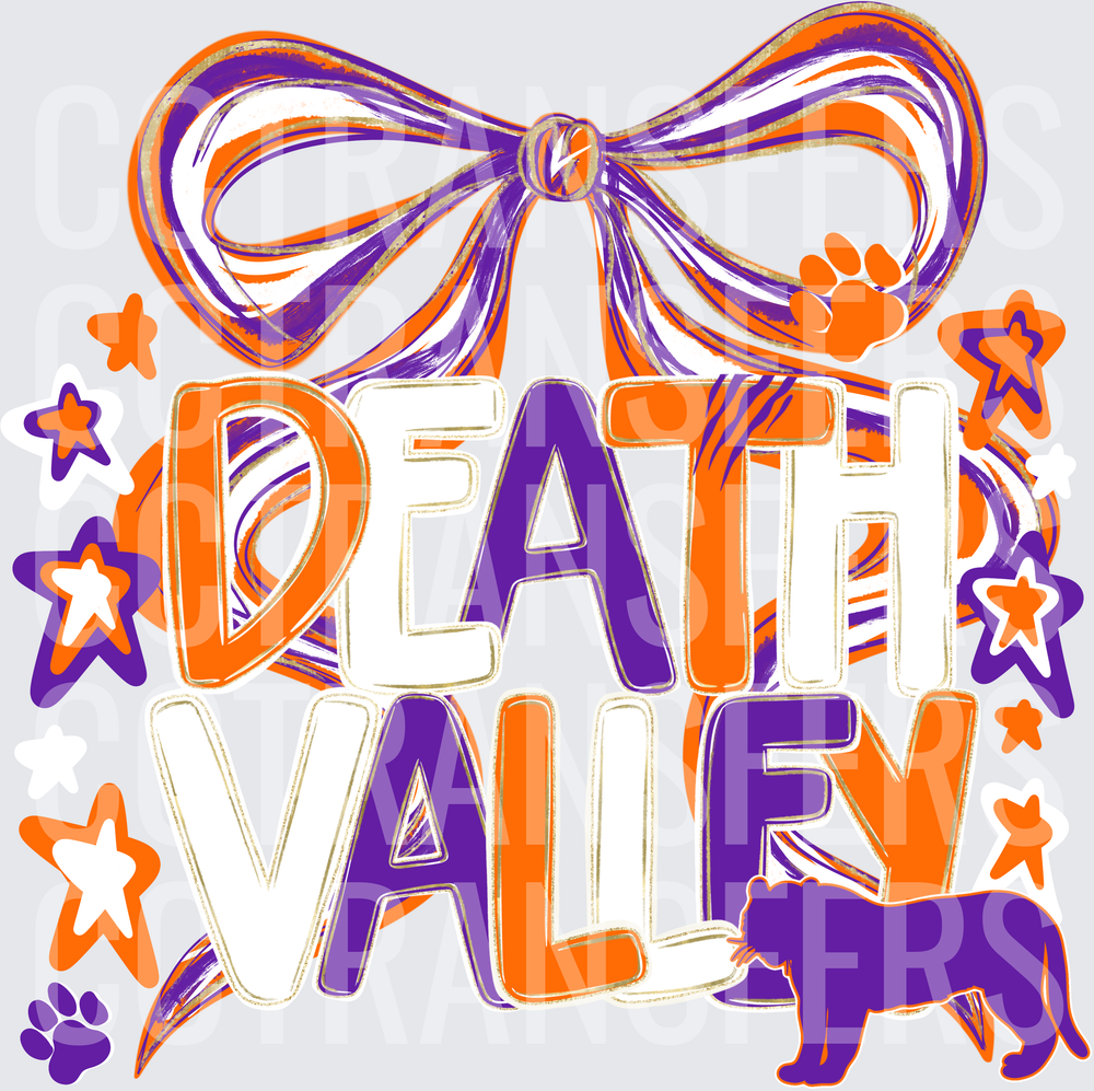 Death Valley Bow Tiger Paw Stars Purple Orange (DTF)