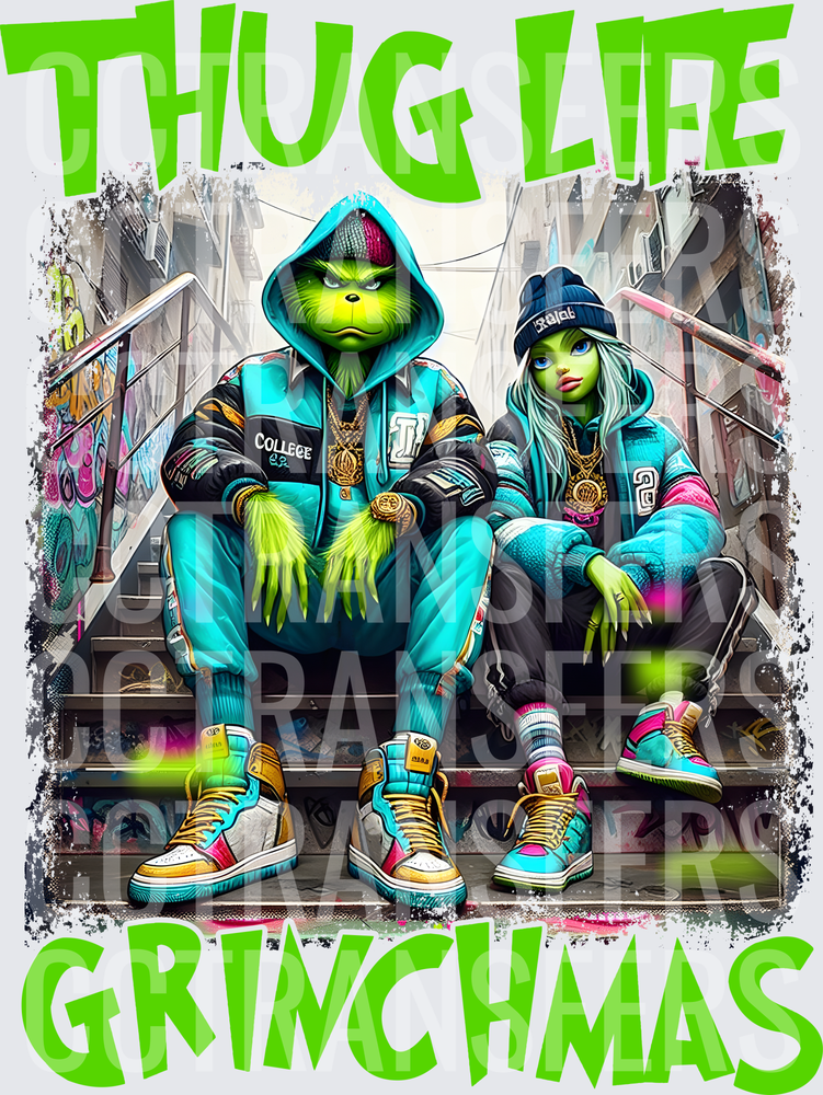 Thug Life Grinchmas G-Man & Cindy Hip Hop Streetwear Duo (DTF)