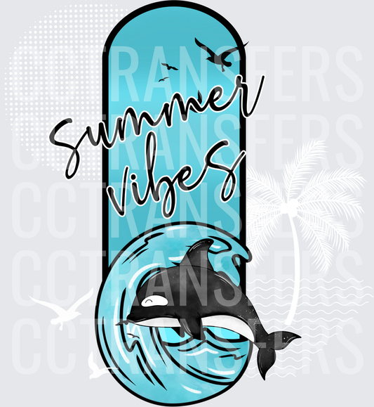 Summer Vibes Orca Whale Ocean Wave Seagulls (DTF)