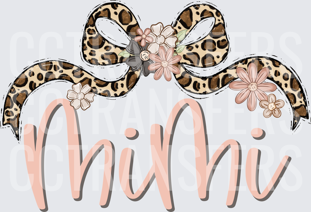 Mimi Leopard Print Bow Floral Script (DTF)