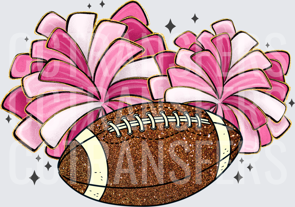 Glitter Football Pink White Cheerleader Pom Poms (DTF)